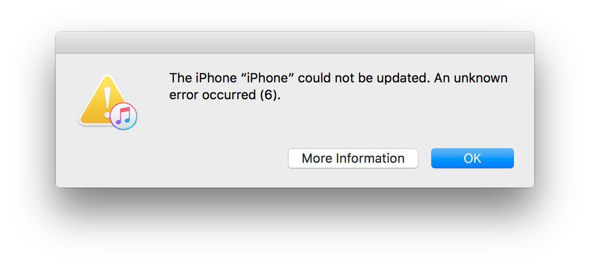 The iPhone "Iphone" cloud not be updated. An unknown error occurred (6).